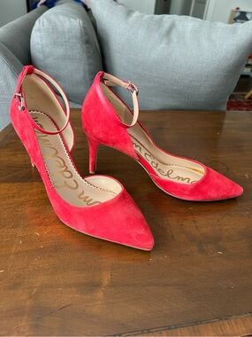 Sam Edelman Red Suede Ankle Strap Pointy Toe Pump Size 8.5